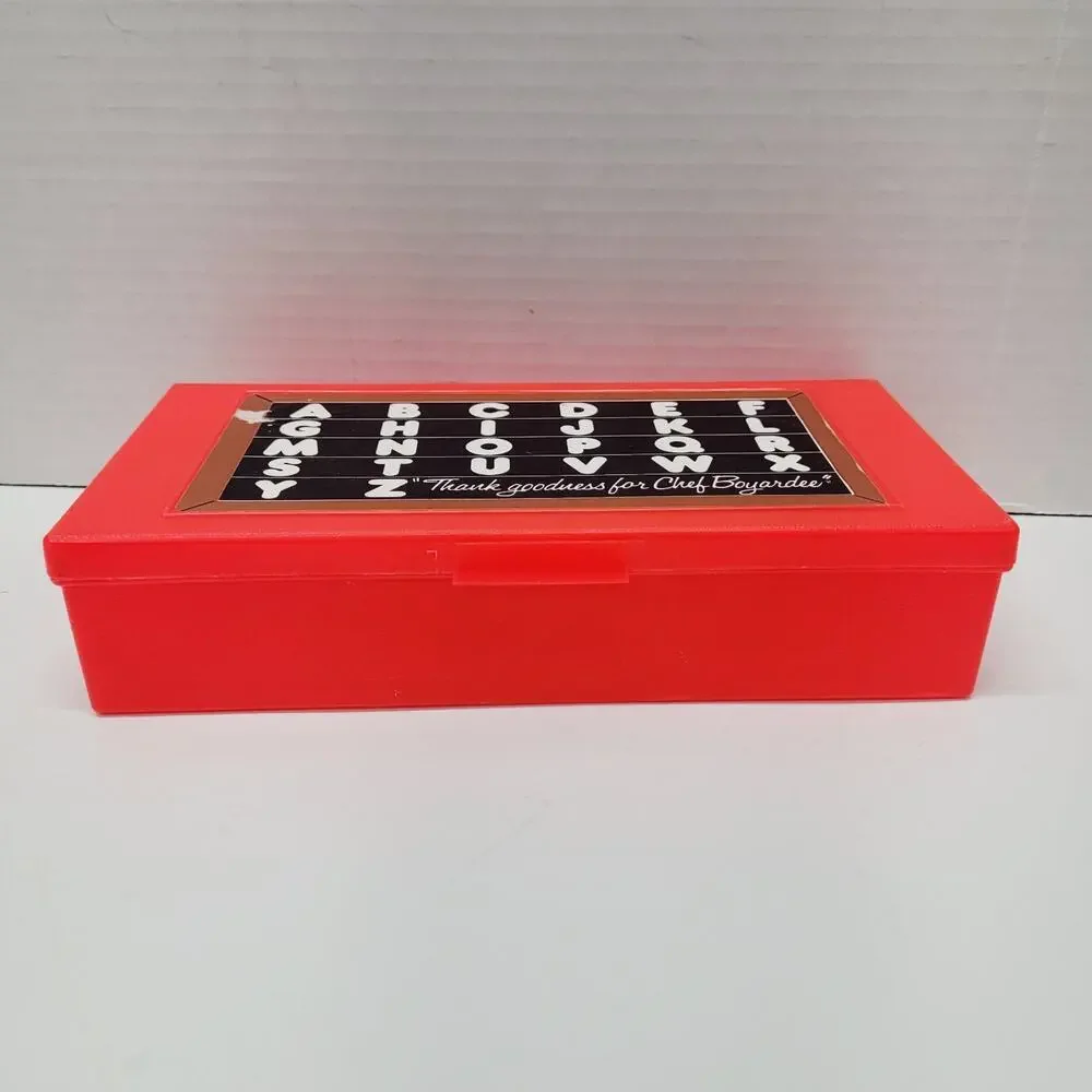 Vtg 80s Chef Boyardee Advertisement Neon Orange Plastic Crayon Pencil Box Case